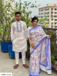 ঐতিহ্যবাহী ব্লক প্রিন্ট ধুপিয়ান সিল্ক কাপল কম্বো আউটফিট